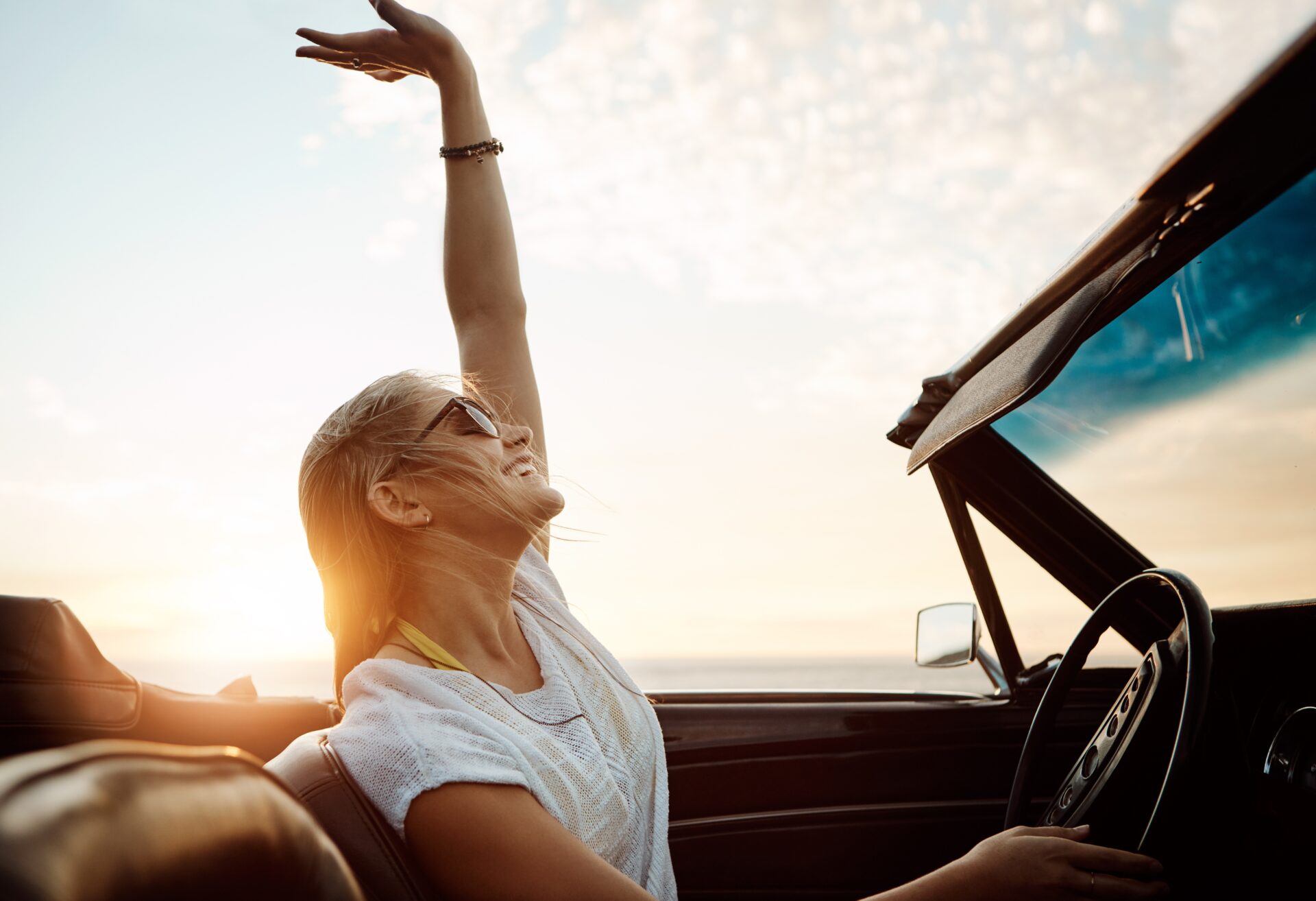 Woman driving car